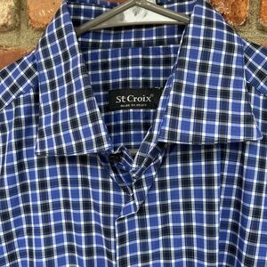 VTG St. Croix Men's Blue Checkered Shirt Made In Italy Size M 100% Cotton